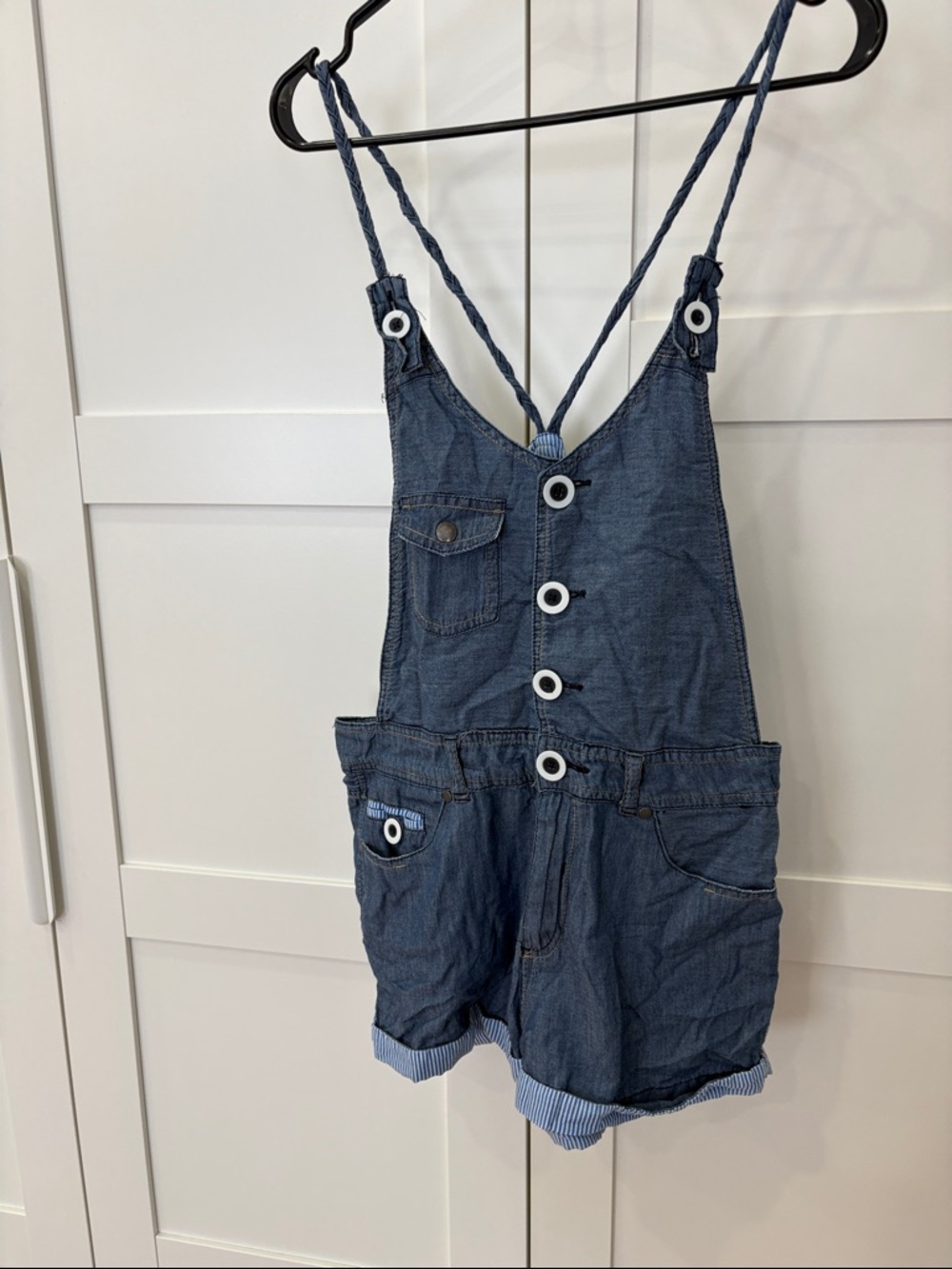 Bershka Blue Denim Short Overalls Romper
